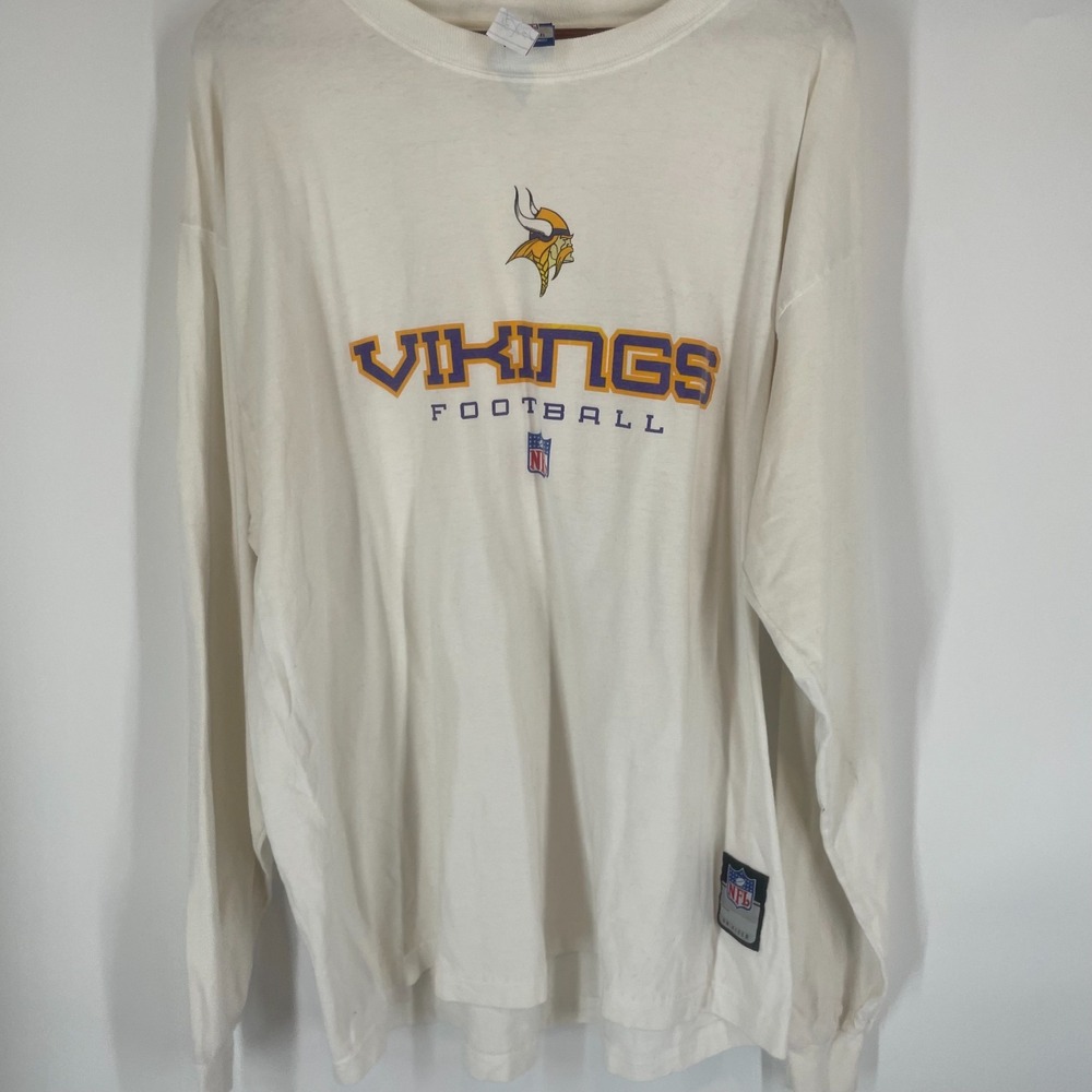 VTG Minnesota Vikings Reebok Mens White NFL Team Apparel Long Sleeve T-Shirt XL